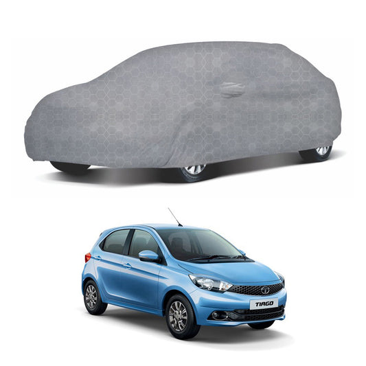 Oshotto 100% Dust Proof, Water Resistant Grey Car Body Cover with Mirror Pocket For Tata Tiago