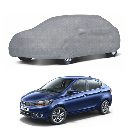 Oshotto 100% Dust Proof, Water Resistant Grey Car Body Cover with Mirror Pocket For Tata Tigor