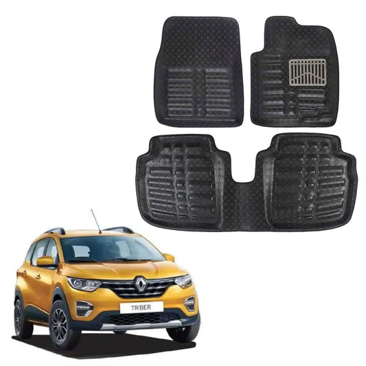 Oshotto 4D Artificial Leather Car Floor Mats For Renault Triber - Set of 4 (Complete Mat with Third Row) - Black