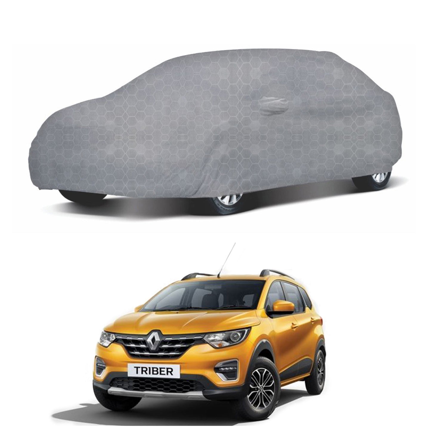 Oshotto 100% Dust Proof, Water Resistant Grey Car Body Cover with Mirror Pocket For Renault Triber