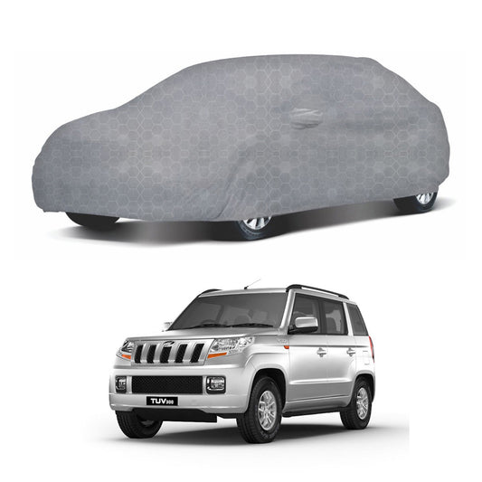 Oshotto 100% Dust Proof, Water Resistant Grey Car Body Cover with Mirror Pocket For Mahindra Tuv-300