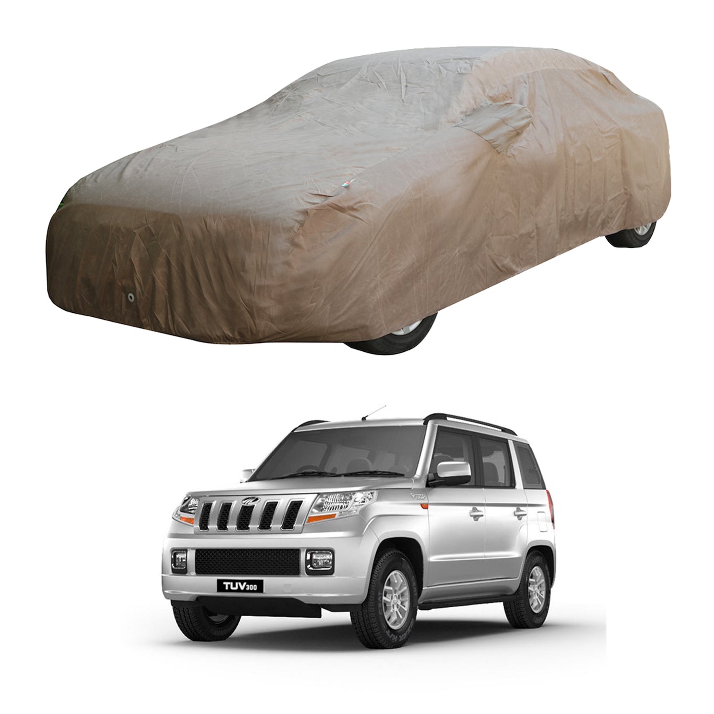 Oshotto Brown 100% Waterproof Car Body Cover with Mirror Pockets For Mahindra Tuv-300