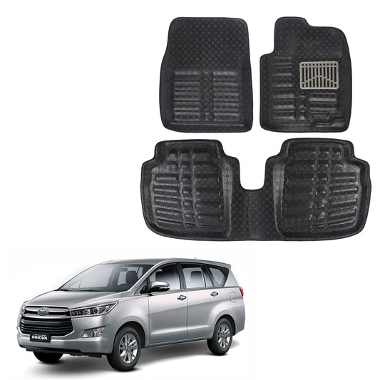 Oshotto 4D Artificial Leather Car Floor Mats For Toyota Innova - Set of 5 (Complete Mat with 3rd Row and Dicky) - Black