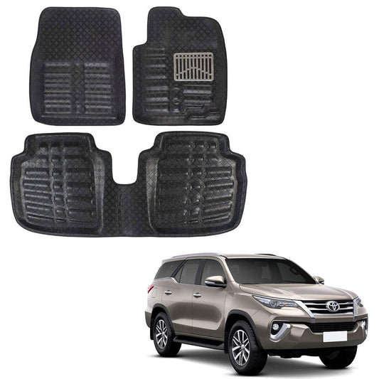 Oshotto 4D Artificial Leather Car Floor Mats For Toyota Urban Cruiser - Set of 3 (2 pcs Front & one Long Single Rear pc) - Black