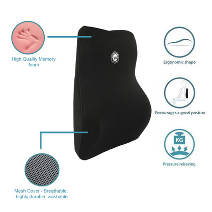 Oshotto Air Fabric Lumbar Support for Office Chair | Back Pillow for Car | Memory Foam Orthopedic Cushion - Provides Low Back Support (Black)