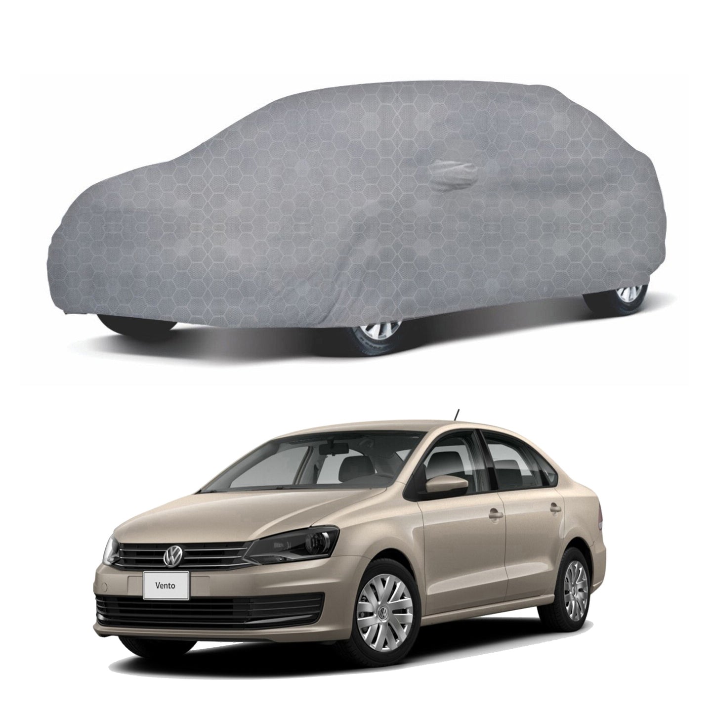 Oshotto 100% Dust Proof, Water Resistant Grey Car Body Cover with Mirror Pocket For Volkswagen Vento