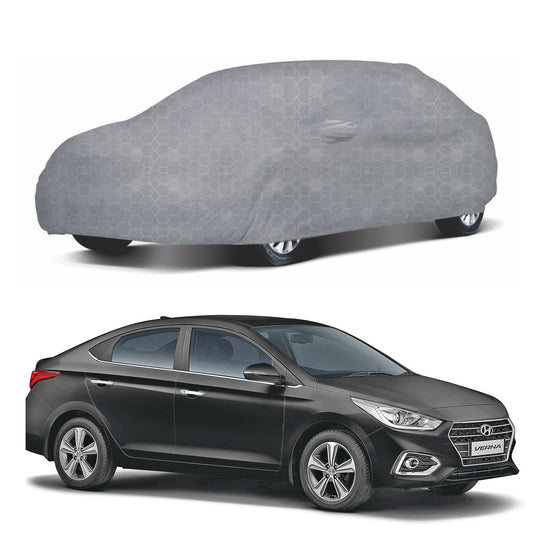 Oshotto 100% Dust Proof, Water Resistant Grey Car Body Cover with Mirror Pocket For Hyundai Verna Old