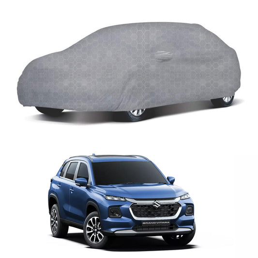 Oshotto 100% Dust Proof, Water Resistant Grey Car Body Cover with Mirror Pockets For Maruti Suzuki Grand Vitara 2022 Onwards