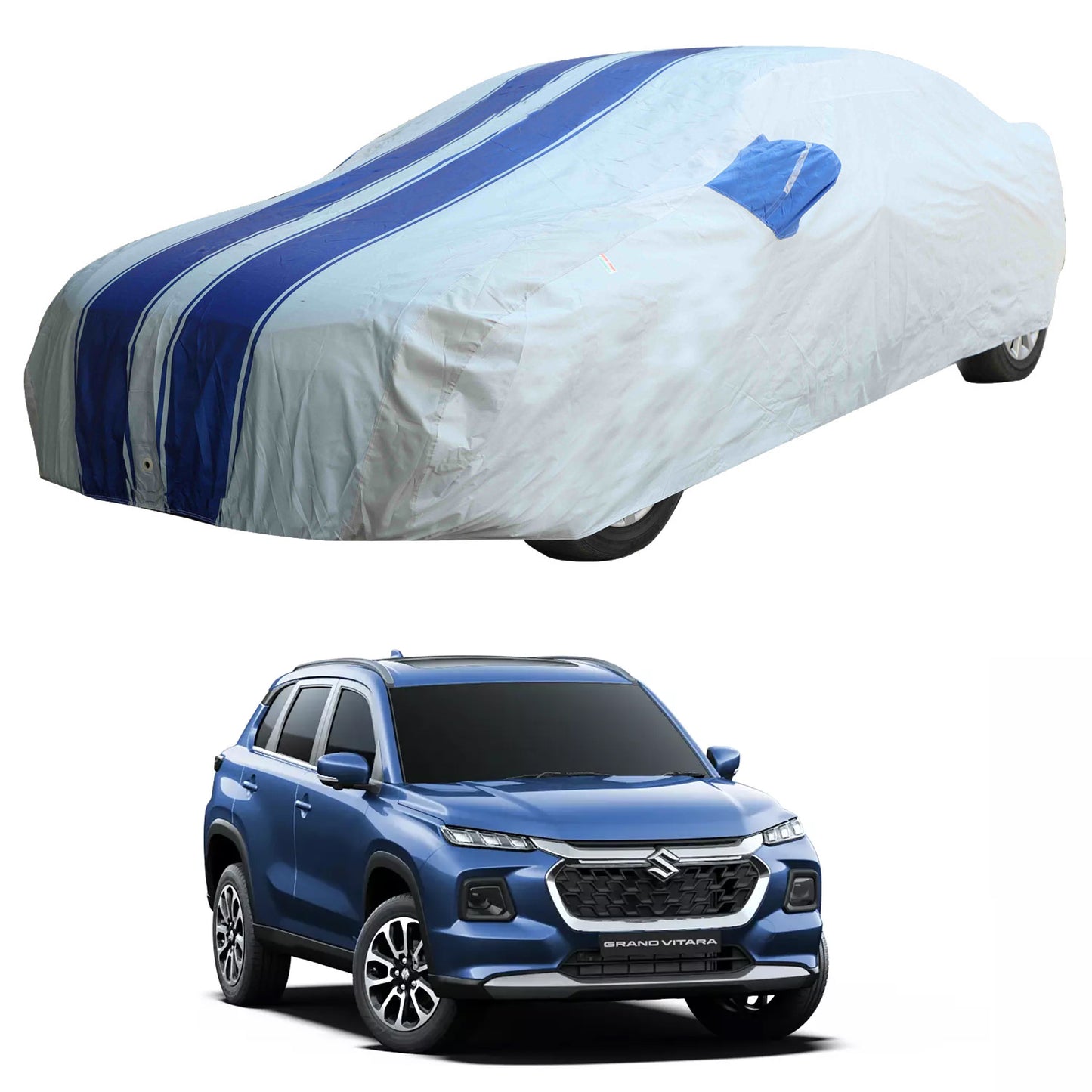 Oshotto 100% Blue dustproof and Water Resistant Car Body Cover with Mirror Pockets For Maruti Suzuki Grand Vitara 2022 Onwards