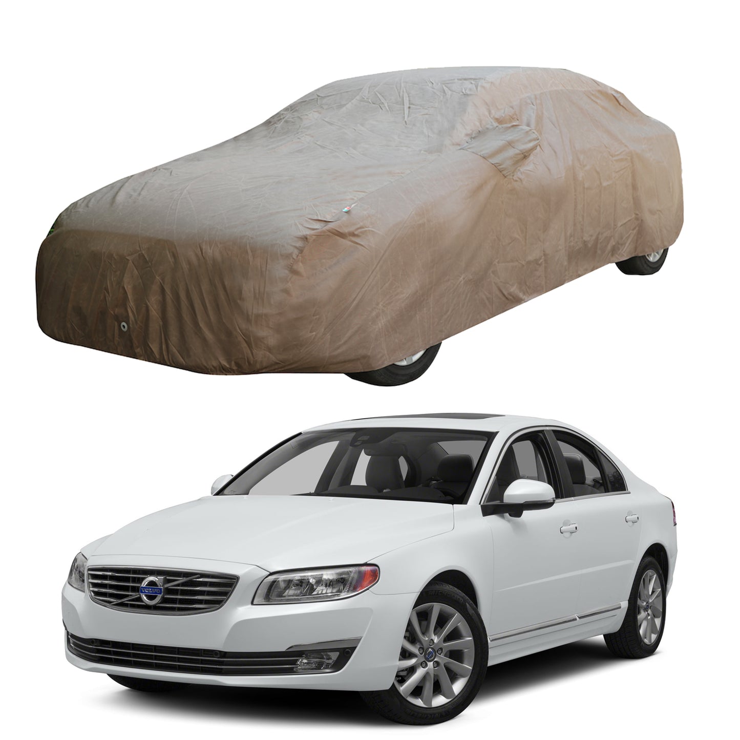 Oshotto Brown 100% Waterproof Car Body Cover with Mirror Pockets For Volvo S80