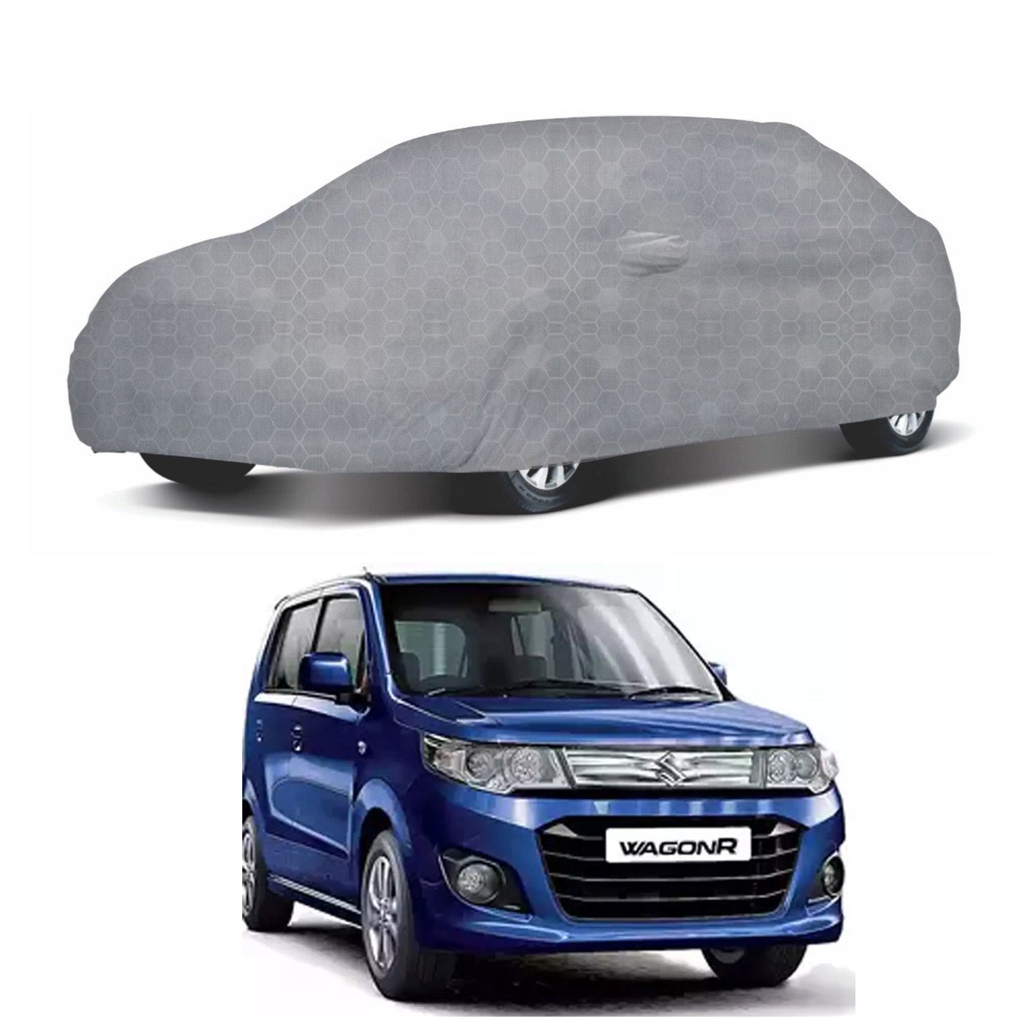 Oshotto 100% Dust Proof, Water Resistant Grey Car Body Cover with Mirror Pocket For Maruti Suzuki WagonR 2010-2018