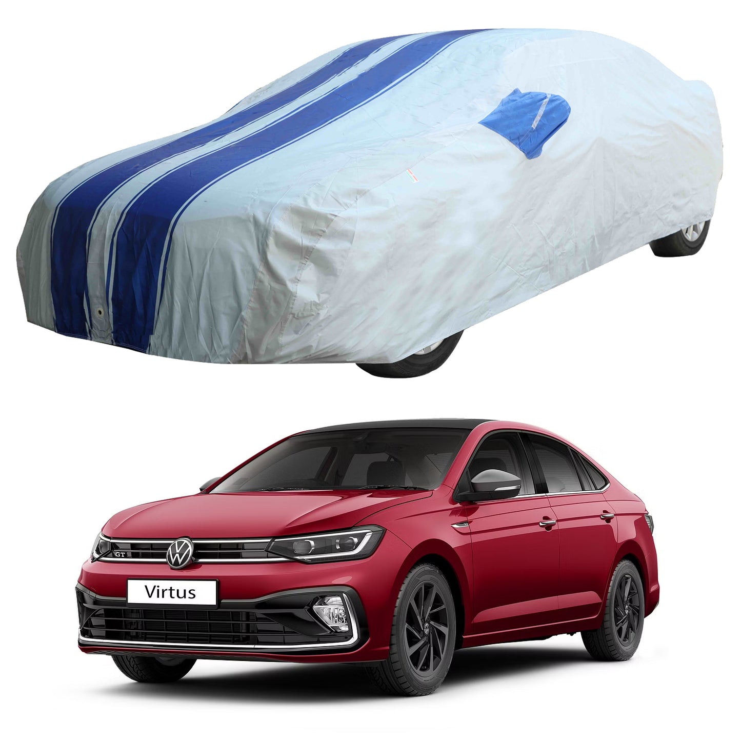 Oshotto 100% Blue dustproof and Water Resistant Car Body Cover with Mirror Pockets For Volkswagen Virtus