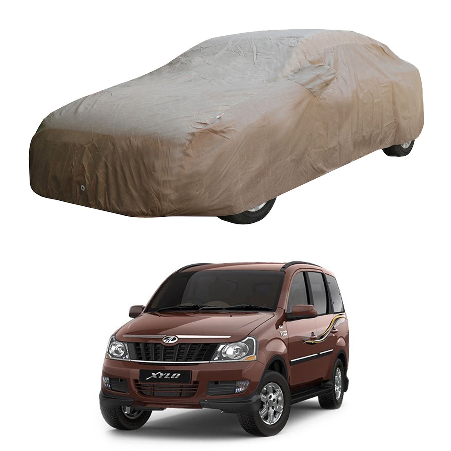 Oshotto Brown 100% Waterproof Car Body Cover with Mirror Pockets For Mahindra Xylo/Quanto