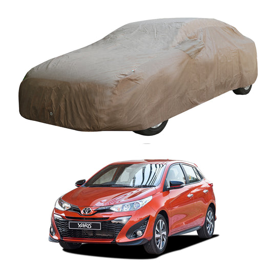 Oshotto Brown 100% Waterproof Car Body Cover with Mirror Pockets For Toyota Yaris