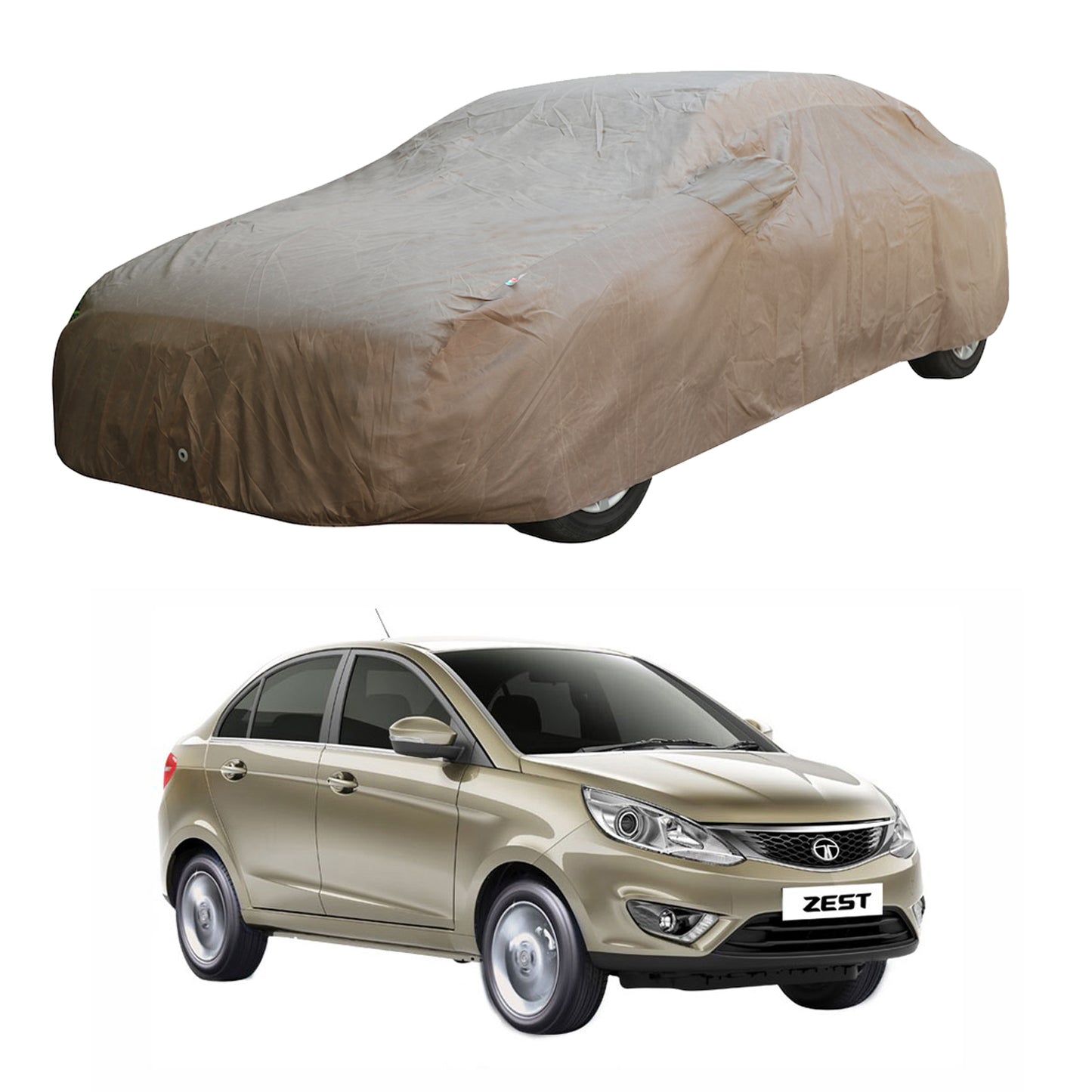 Oshotto Brown 100% Waterproof Car Body Cover with Mirror Pockets For Tata Zest