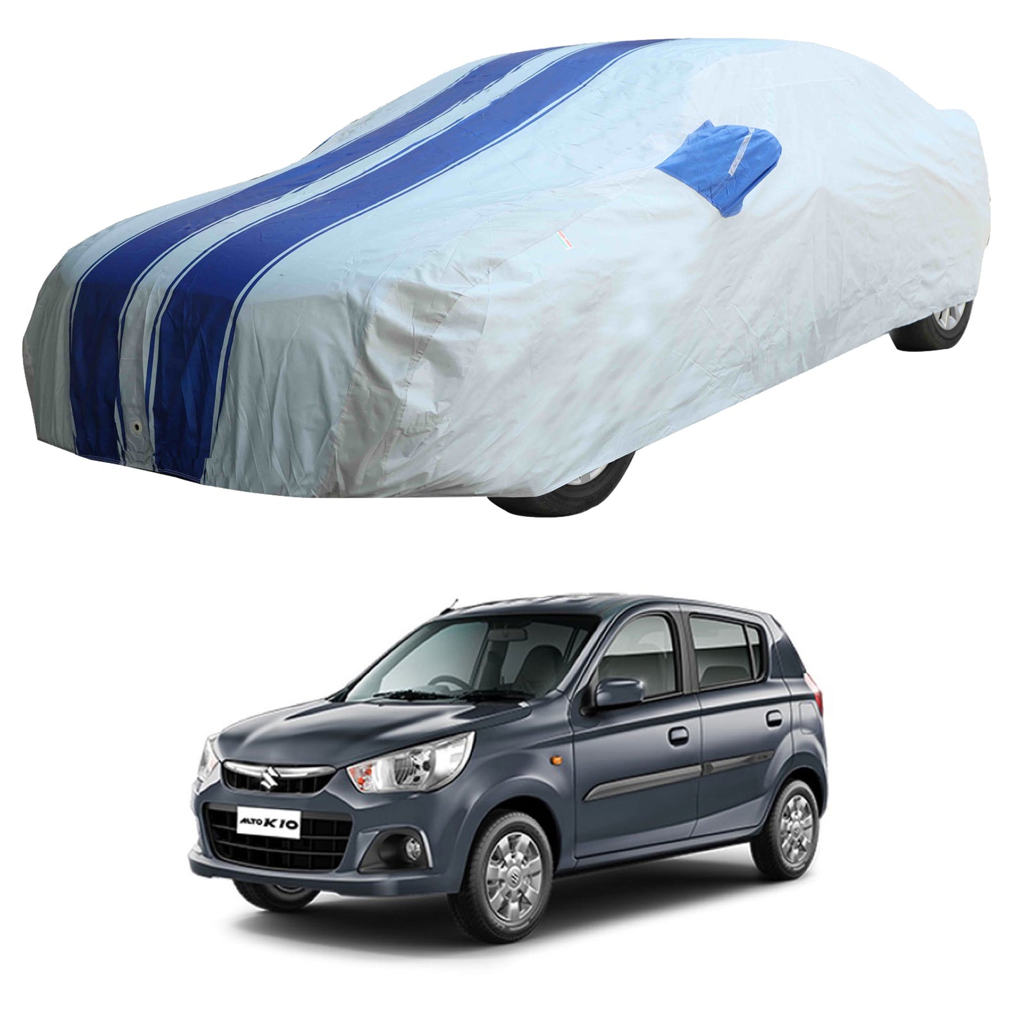 Oshotto 100% Blue dustproof and Water Resistant Car Body Cover with Mirror Pockets For Maruti Suzuki Alto K10