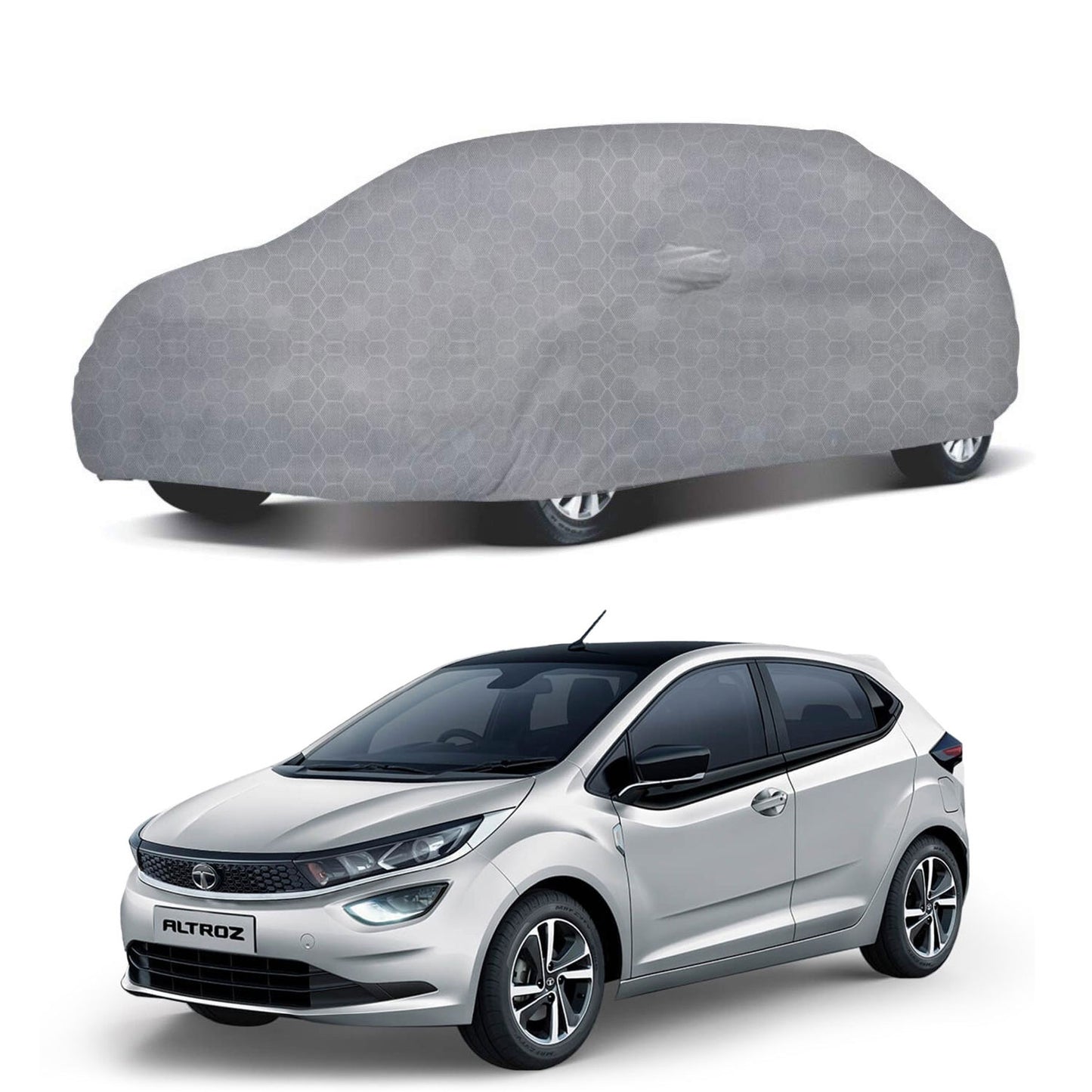 Oshotto 100% Dust Proof, Water Resistant Grey Car Body Cover with Mirror For Tata Altroz