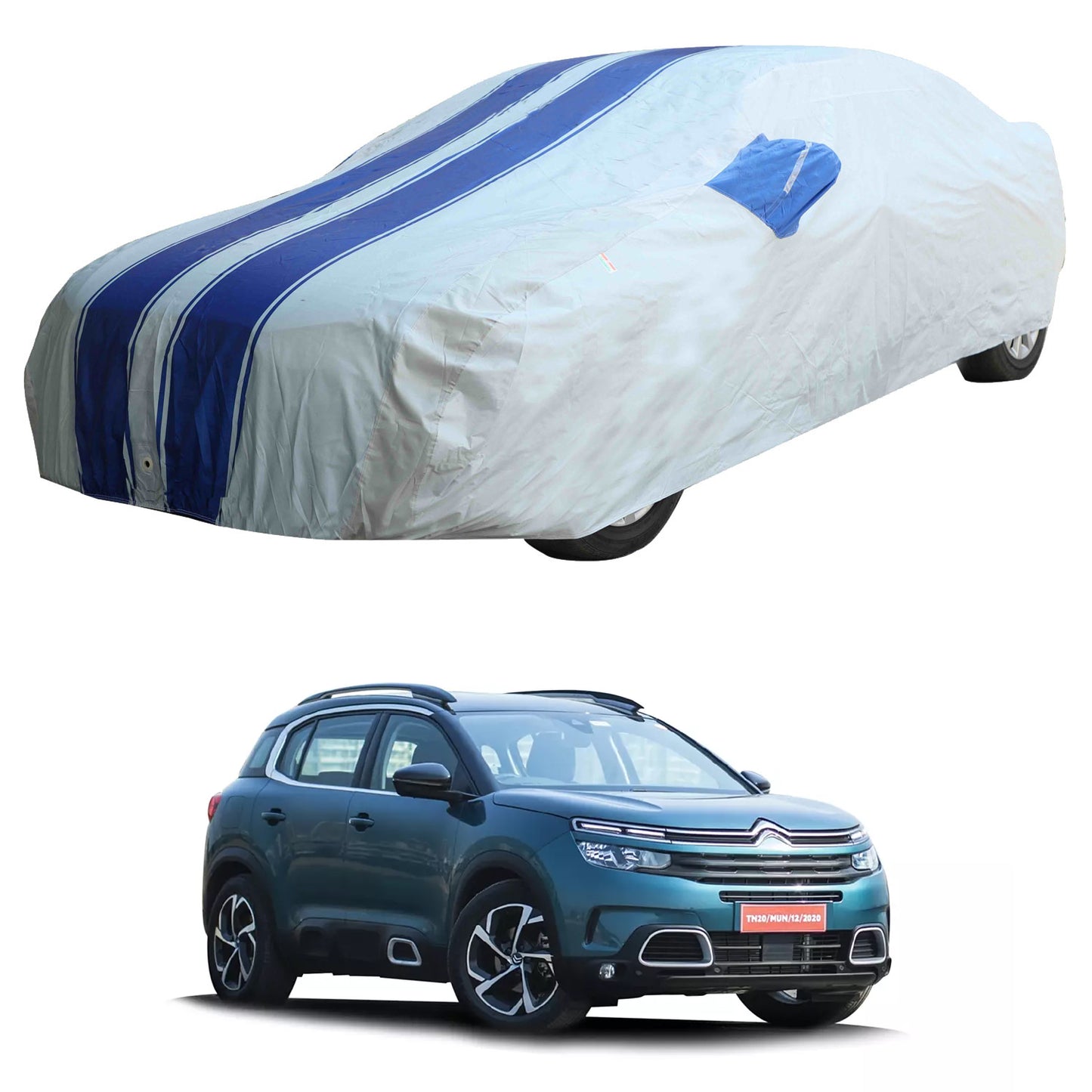 Oshotto 100% Blue dustproof and Water Resistant Car Body Cover with Mirror Pockets For Citroen C5 Aircross