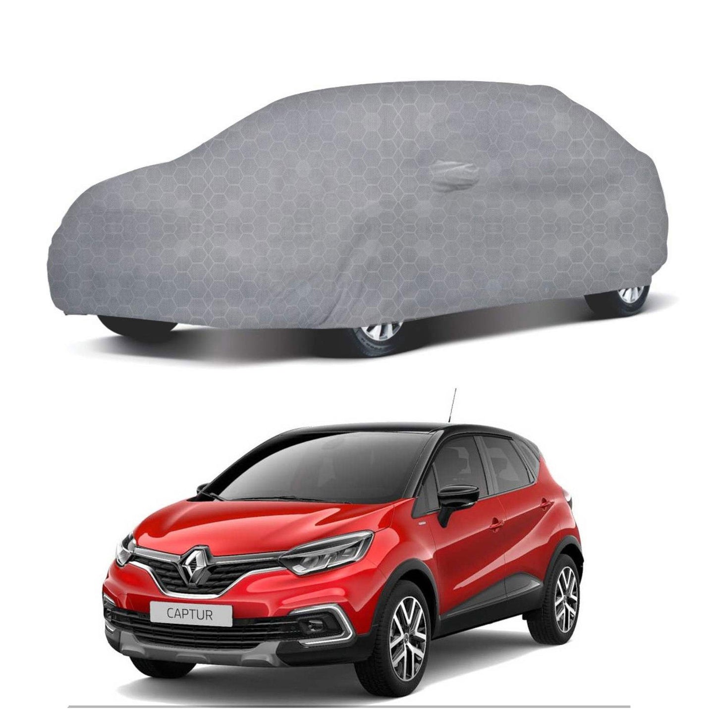 Oshotto 100% Dust Proof, Water Resistant Grey Car Body Cover with Mirror Pocket For Renault Captur
