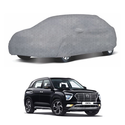 Oshotto 100% Dust Proof, Water Resistant Grey Car Body Cover with Mirror Pocket For Hyundai Creta 2020-2023