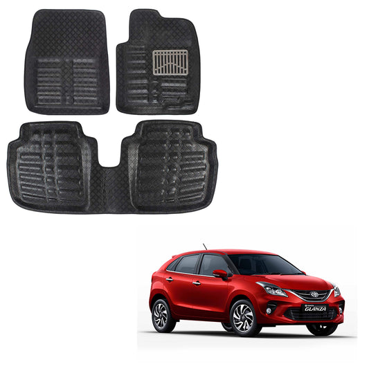 Oshotto 4D Black Car Tray Mats For Toyota Glanza All Models - Set of 3 (2 pcs Front & one Long Single Rear pc)