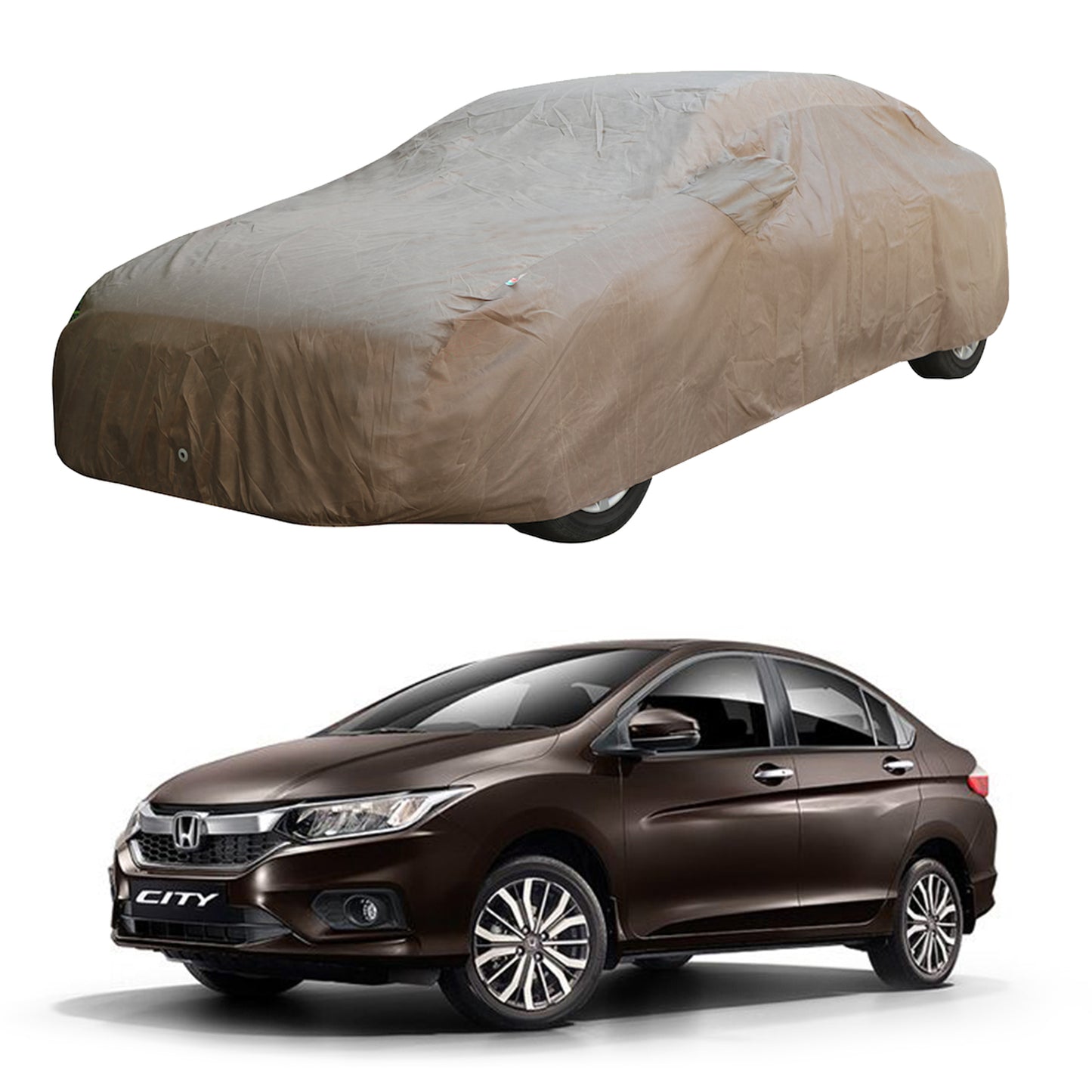 Oshotto Brown 100% Waterproof Car Body Cover with Mirror Pockets For Honda City Idtec 2014-2023