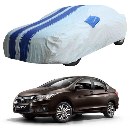 Oshotto 100% Blue dustproof and Water Resistant Car Body Cover with Mirror Pockets For Honda City I-vtech 2010-2023
