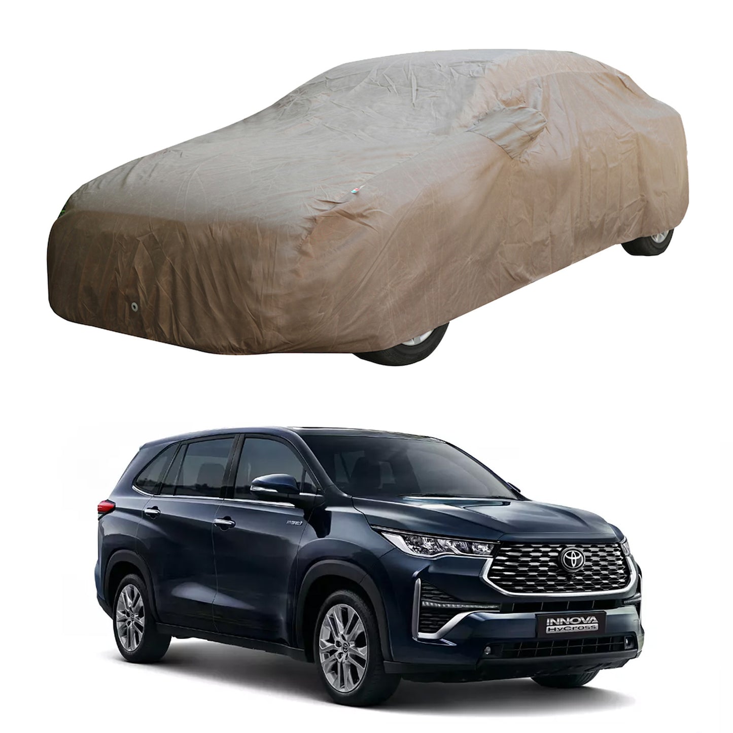 Oshotto 100% Waterproof Car Body Cover with Mirror Pockets For Toyota Innova Hycross (Brown)