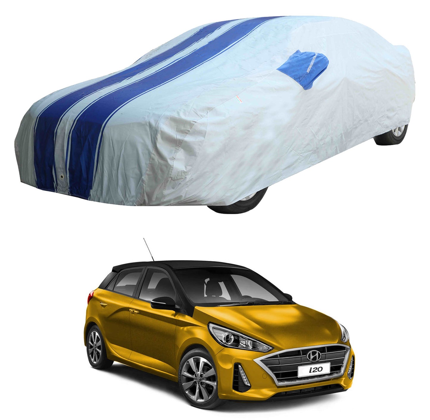Oshotto 100% Blue dustproof and Water Resistant Car Body Cover with Mirror Pockets For Hyundai i20 (2020-2023)