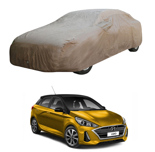 Oshotto Brown 100% Waterproof Car Body Cover with Mirror Pockets For Hyundai i20 (2020-2023)