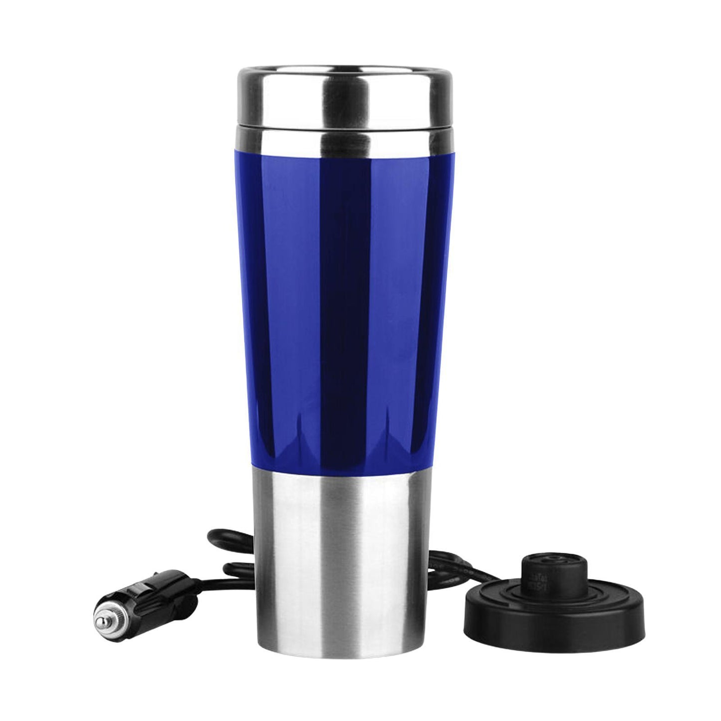 Oshotto 12V Vacuum Insulated Stainless Steel Travel Electric Kettle Mug Car Cup with Car charger Thermos For All Cars (450ml) - Blue