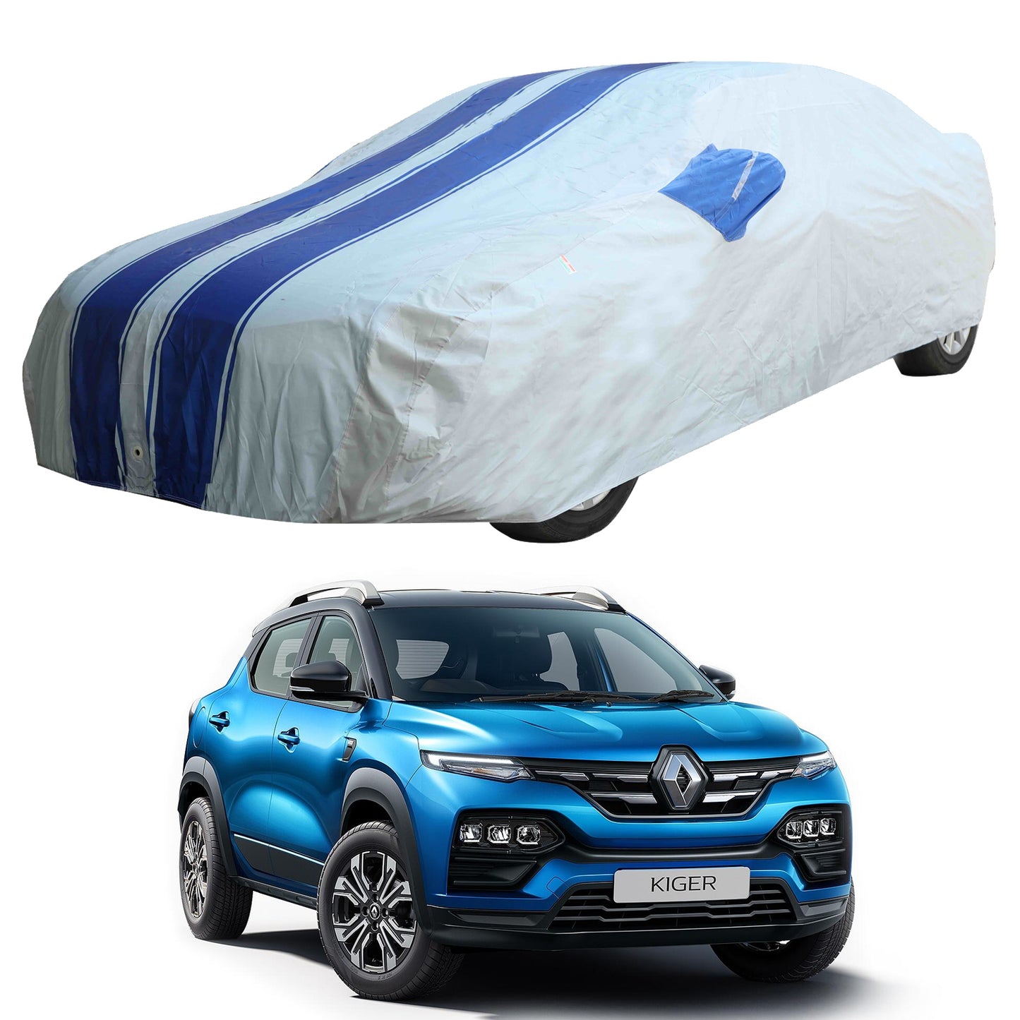 Oshotto 100% Blue dustproof and Water Resistant Car Body Cover with Mirror Pockets For Renault Kiger