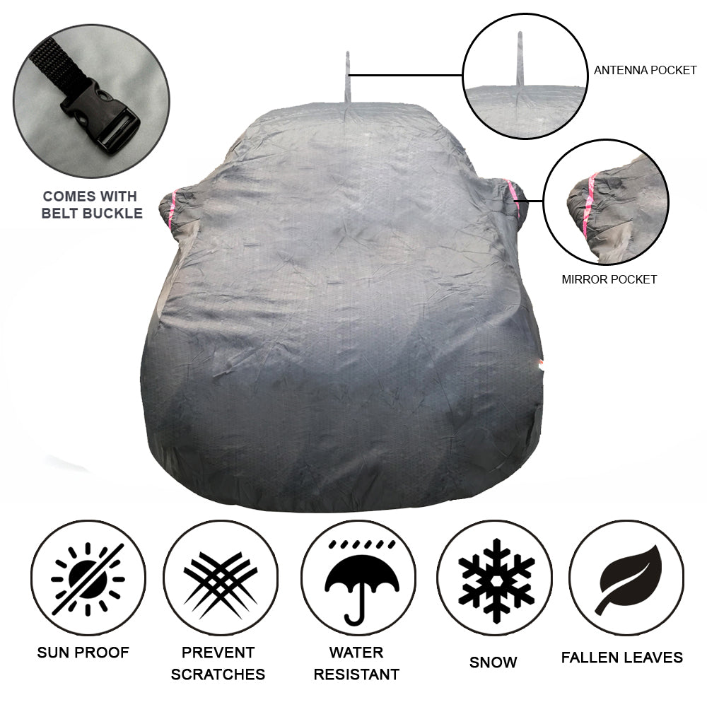 Oshotto 100% Dust Proof, Water Resistant Grey Car Body Cover with Mirror & Antenna Pocket For Tata Nexon