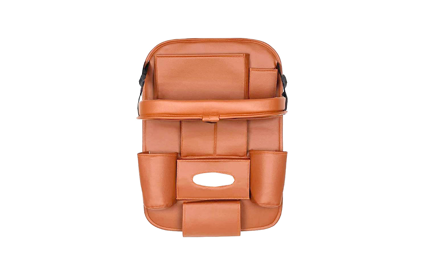 Oshotto Car Backseat Storage Organizer with Foldable Tray, Multi-Pocket for Bottles, Tissue Boxes Compatible with All Cars (Tan)