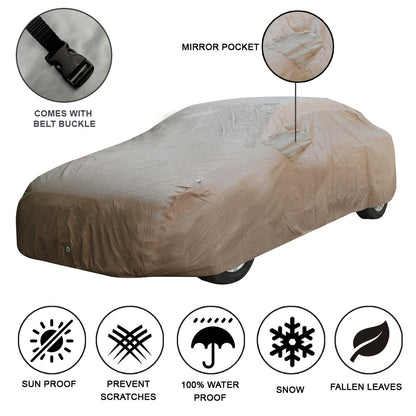 Oshotto Brown 100% Waterproof Car Body Cover with Mirror Pockets For Mahindra Verito/Verito Vibe