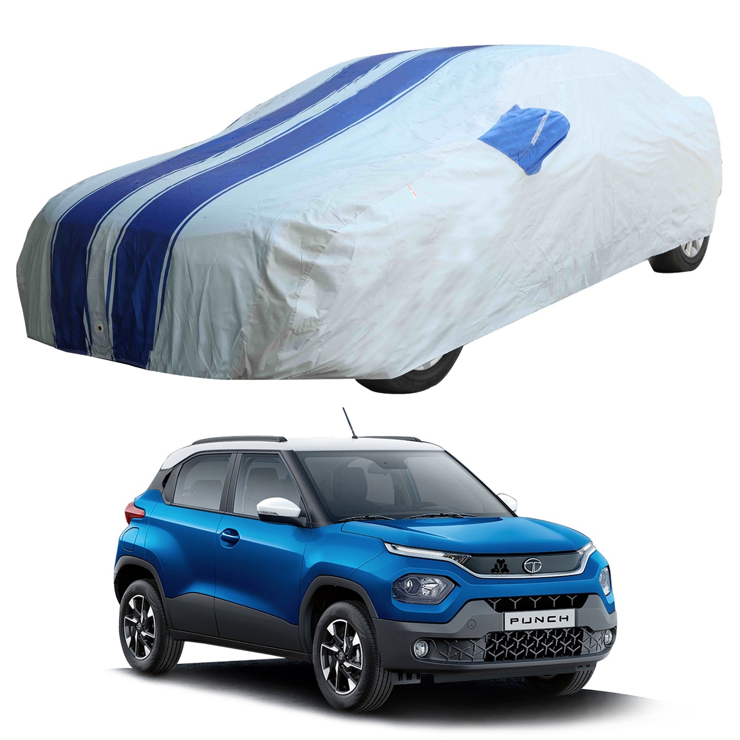 Oshotto 100% Blue dustproof and Water Resistant Car Body Cover with Mirror Pockets For Tata Punch