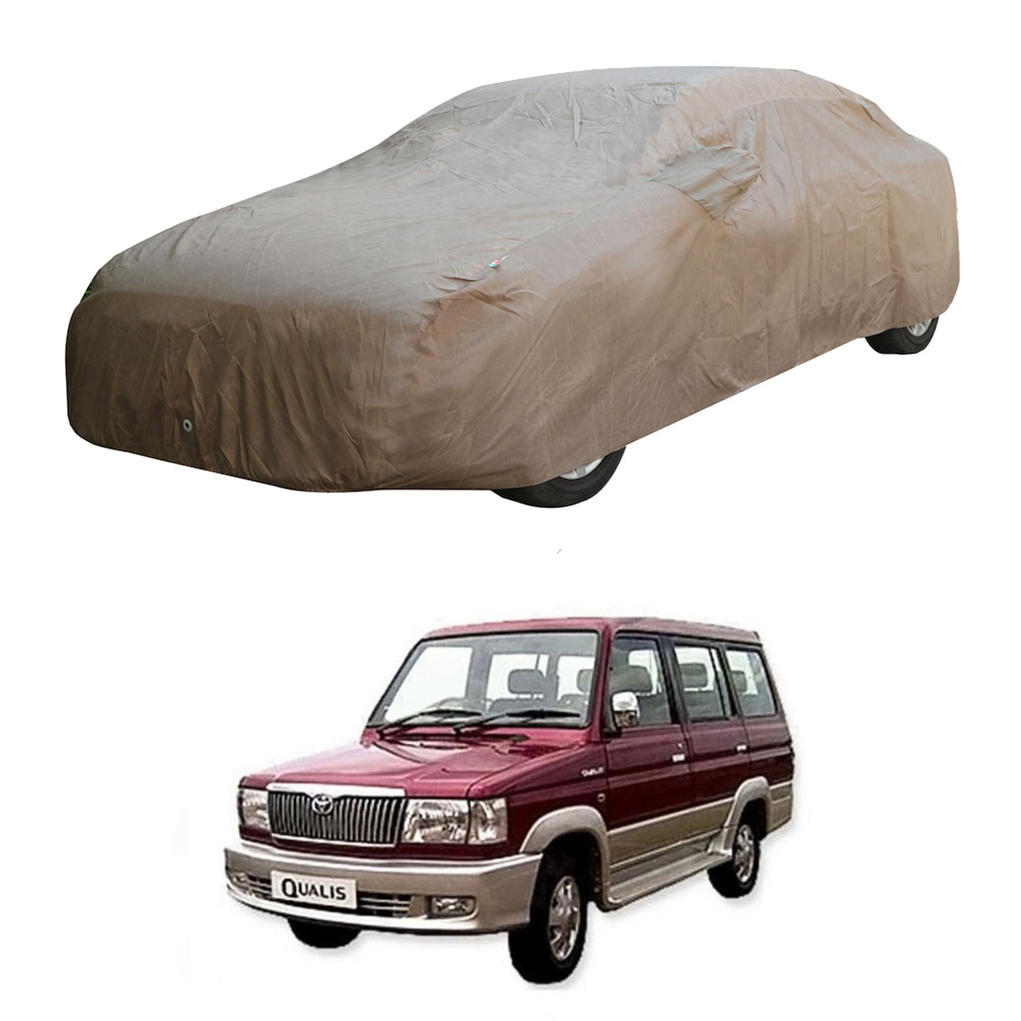 Oshotto Brown 100% Waterproof Car Body Cover with Mirror Pockets For Toyota Qualis