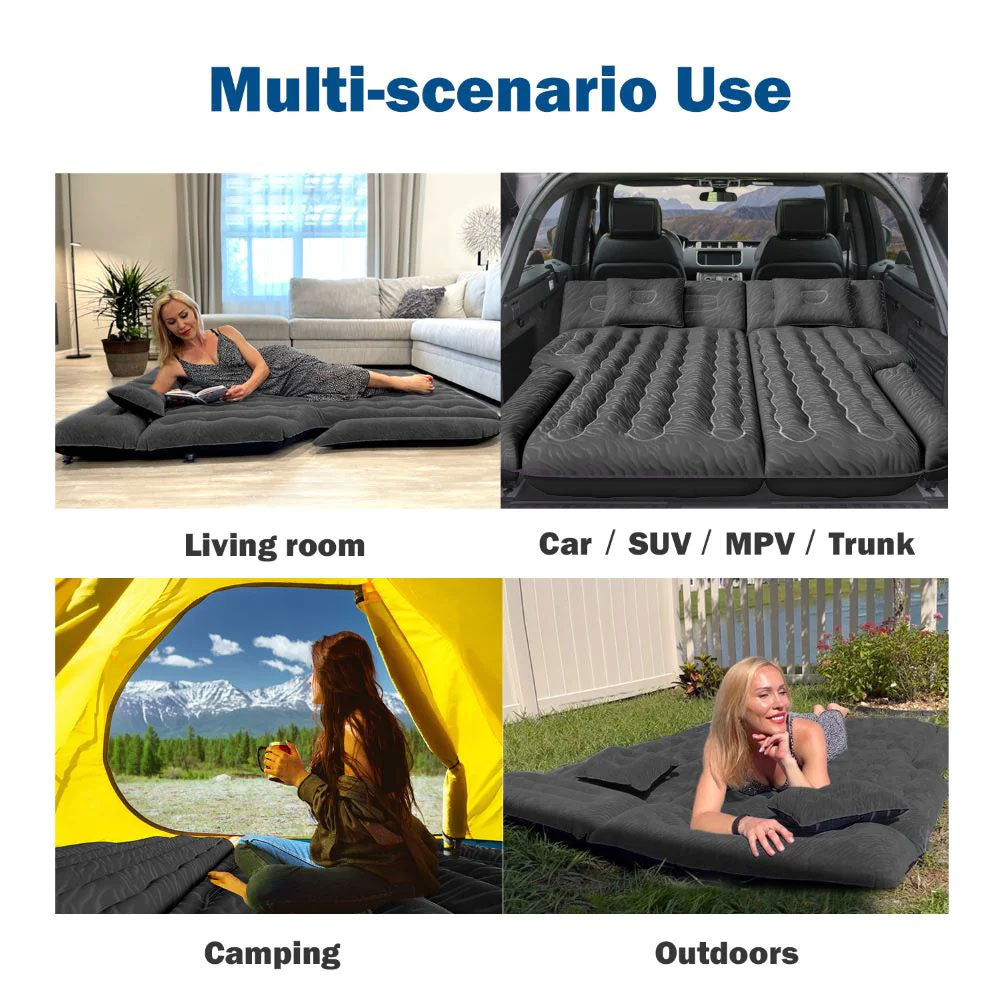 Oshotto Multifunctional Car Inflatable Bed Air Mattress SUV Car Travel Outdoor Camping mat with Two Air Pillows and Air Pump for SUV (Black)