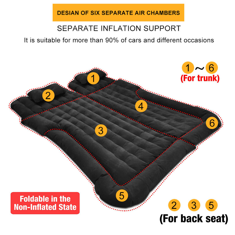 Oshotto Multifunctional Car Inflatable Bed Air Mattress SUV Car Travel Outdoor Camping mat with Two Air Pillows and Air Pump for SUV (Black)