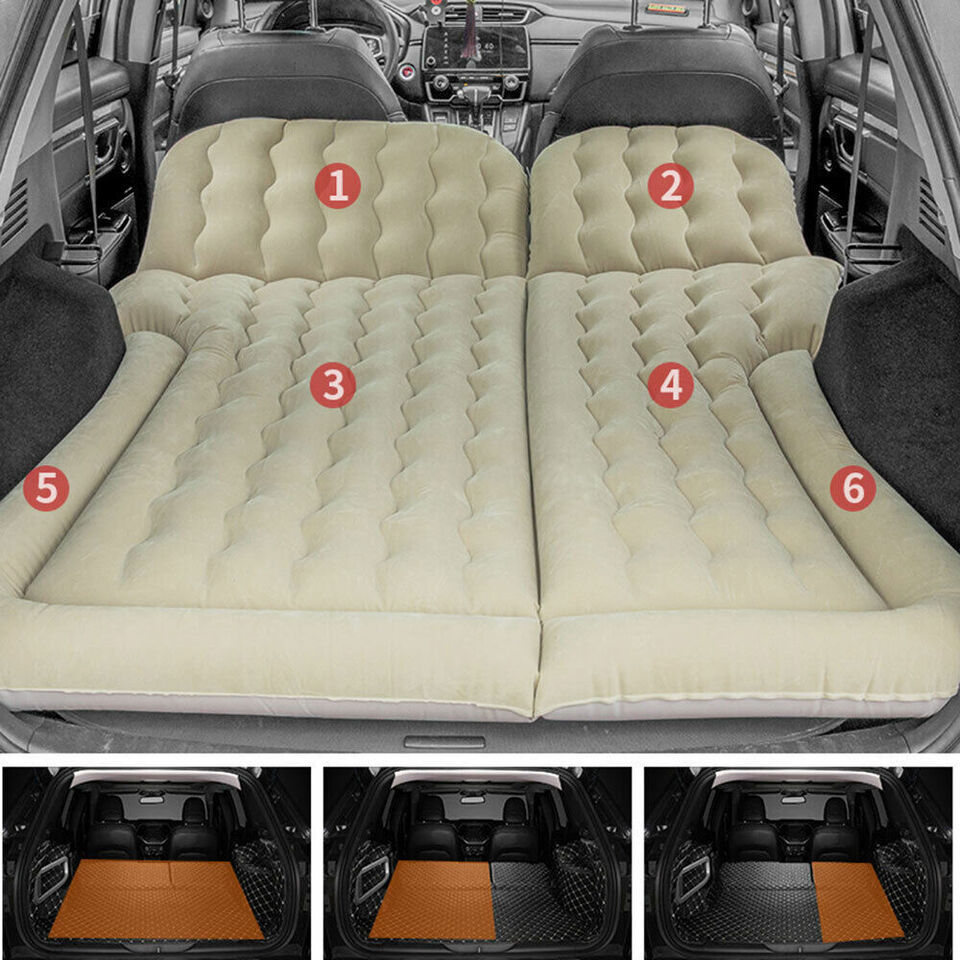 Oshotto Multifunctional Car Inflatable Bed Air Mattress SUV Car Travel Outdoor Camping mat with Two Air Pillows and Air Pump for SUV (Beige)