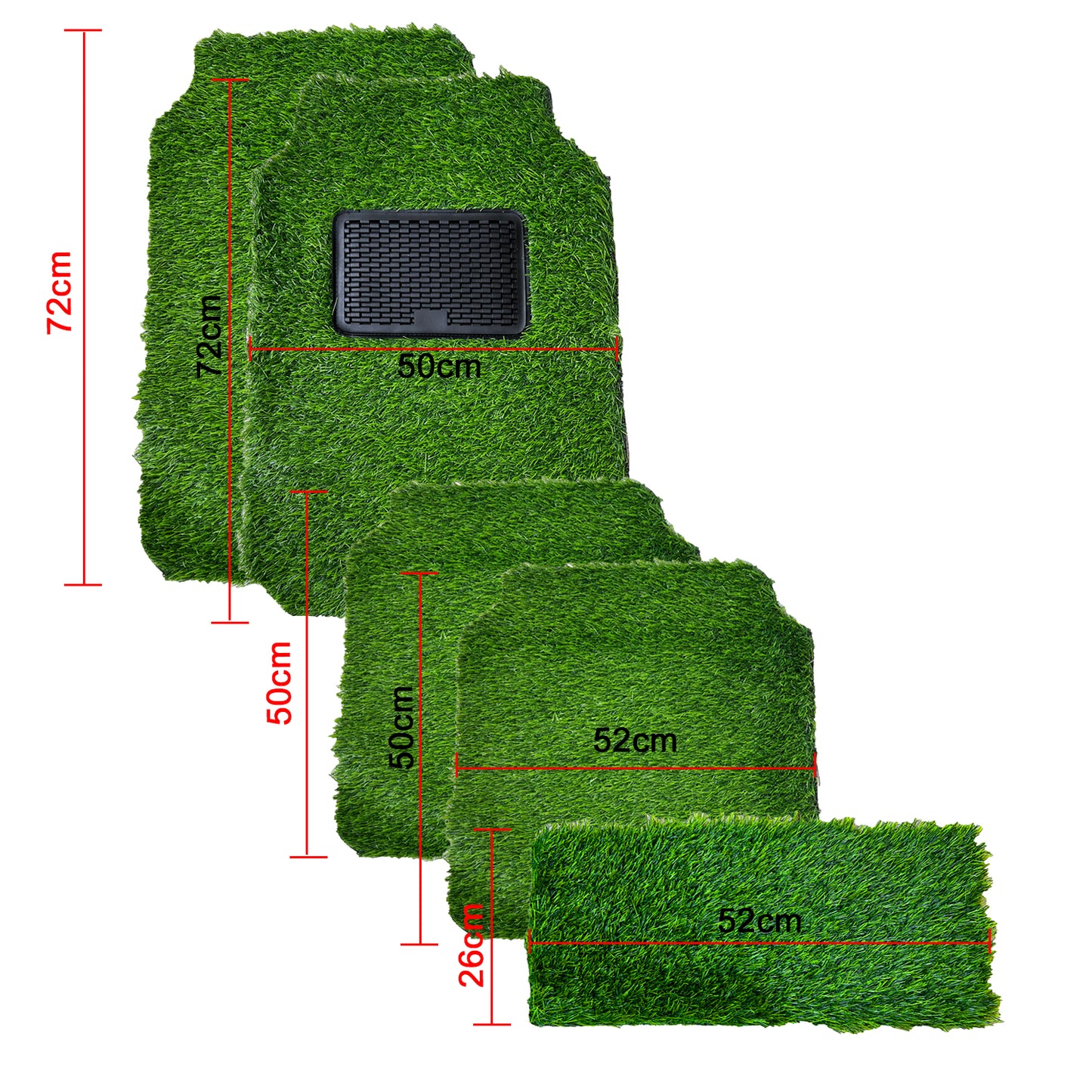 Oshotto Artificial Grass Foot Mat For All Cars (Set of 5, Green, 35mm Thickness)