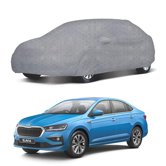 Oshotto 100% Dust Proof, Water Resistant Grey Car Body Cover with Mirror Pocket For Skoda Slavia