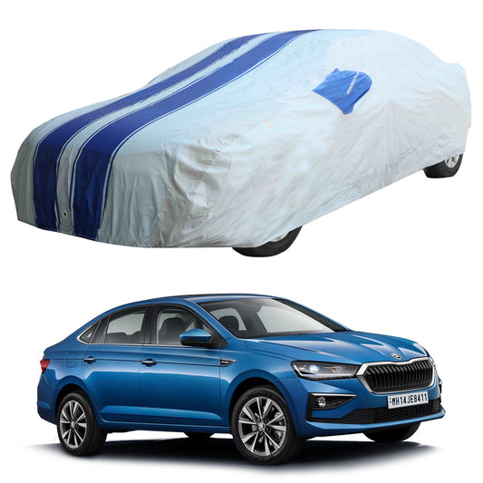 Oshotto 100% Blue dustproof and Water Resistant Car Body Cover with Mirror Pockets For Skoda Slavia