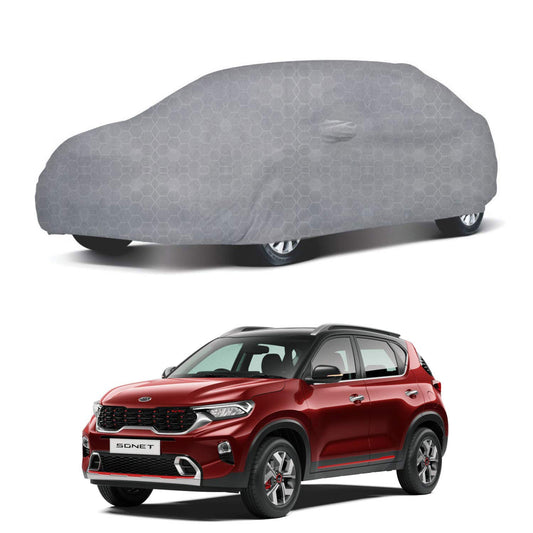 Oshotto 100% Dust Proof, Water Resistant Grey Car Body Cover with Mirror Pocket For KIA Sonet