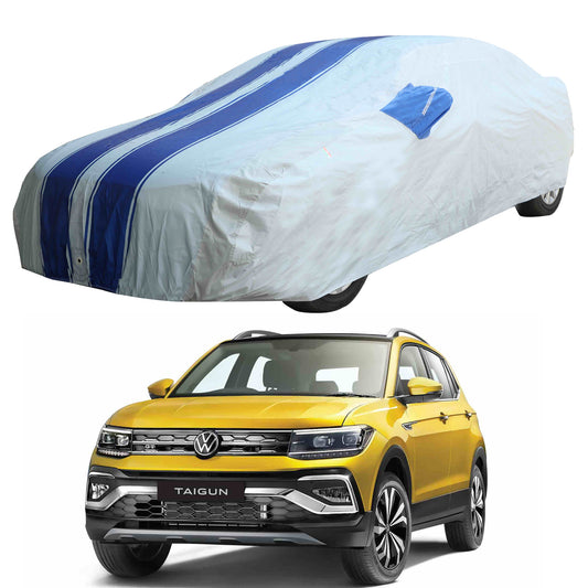 Oshotto 100% Blue dustproof and Water Resistant Car Body Cover with Mirror Pockets For Volkswagen Taigun