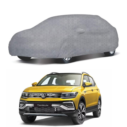 Oshotto 100% Dust Proof, Water Resistant Grey Car Body Cover with Mirror Pockets For Volkswagen Taigun