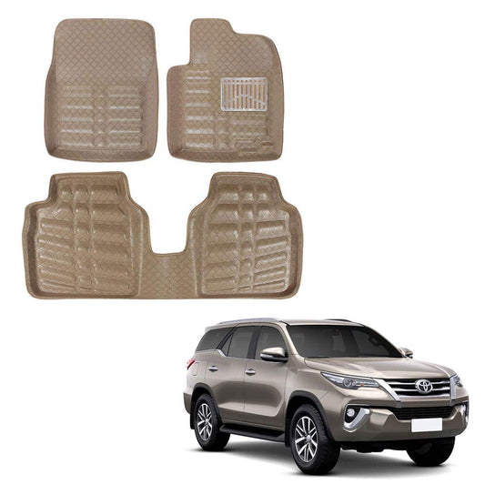Oshotto 4D Artificial Leather Car Floor Mats For Toyota Urban Cruiser - Set of 3 (2 pcs Front & one Long Single Rear pc) - Beige