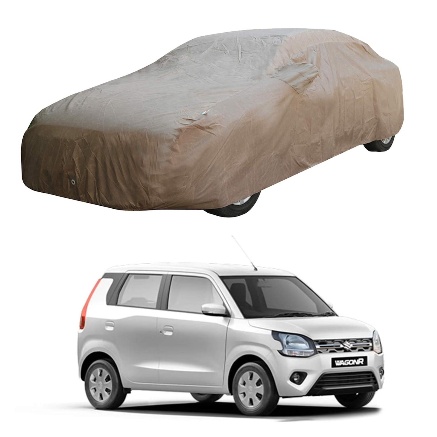 Oshotto Brown 100% Waterproof Car Body Cover with Mirror Pockets For Maruti Suzuki WagonR 2019-2023