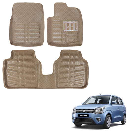 Oshotto 4D Artificial Leather Car Floor Mats For Maruti Suzuki Old WagonR - Set of 3 (2 pcs Front & one Long Single Rear pc) - Beige