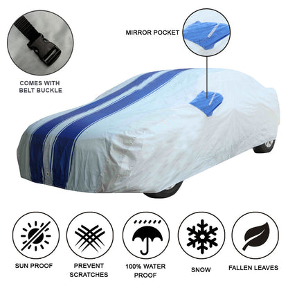 Oshotto 100% Blue dustproof and Water Resistant Car Body Cover with Mirror Pockets For Skoda Rapid